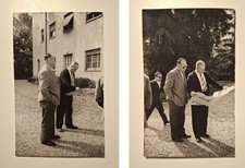 Coppia vecchie fotocartoline - Uomini che leggono il giornale - Trescore (BG)