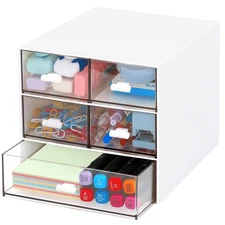 Desk Organizer with 5 Drawers, Rectangular Office Stationery Supplies Desktop...