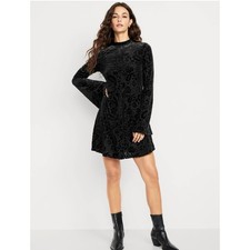 Old Navy Black Floral Velour Long Bell Sleeve Mini Dress Size L