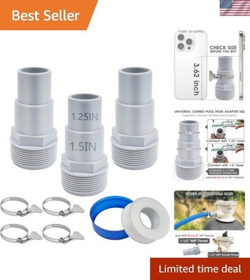 Durable Pool Hose Adapter Set - 3 Stainless Steel Connectors for Maintenance