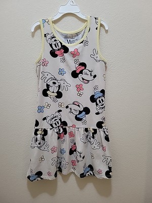 Disney Kids Minnie Mouse Tank Dress Size 6/6X All Over Print Drop Waist 