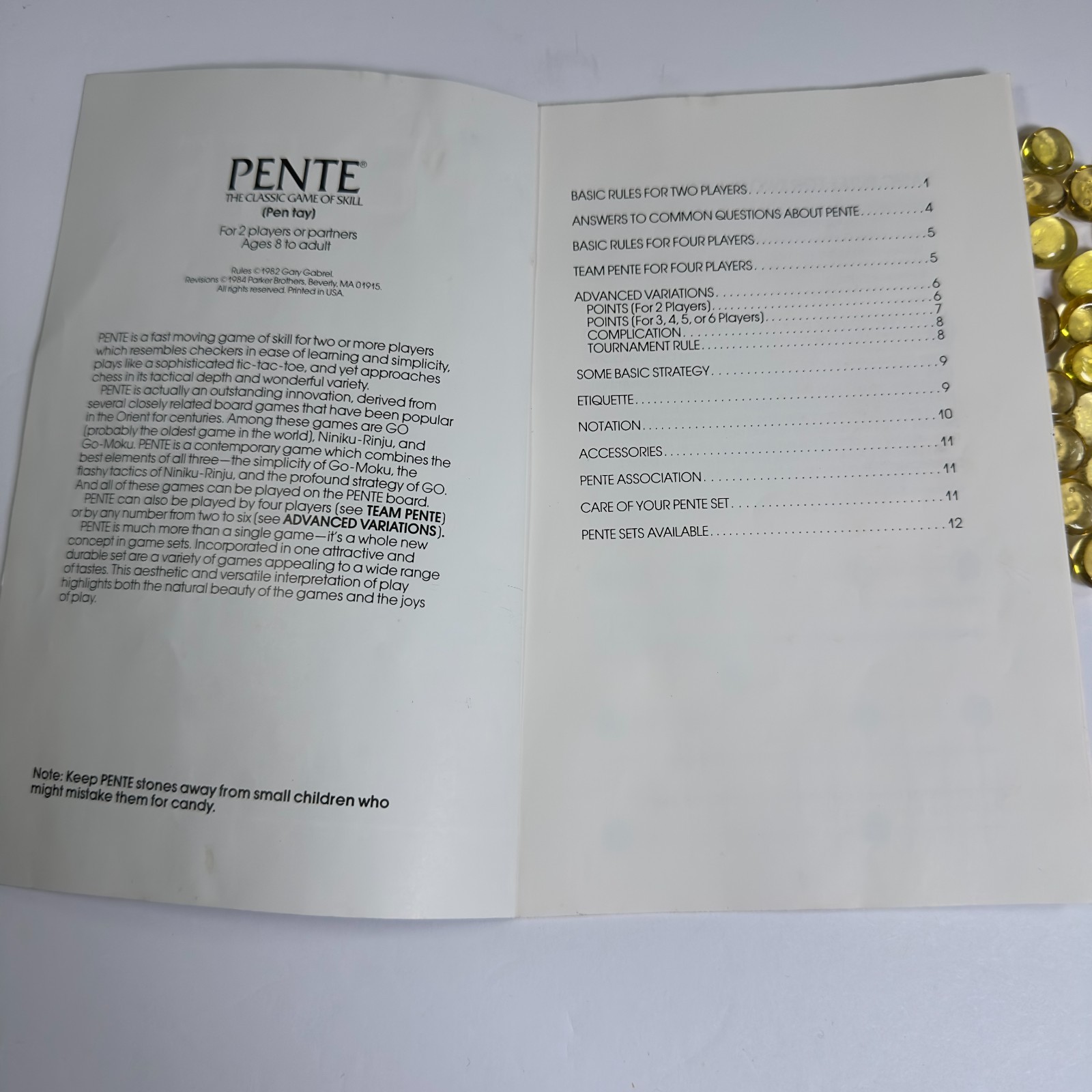 Pente Game Glass Stones Replacement Parts Pieces, Game Directions, 71 Pieces