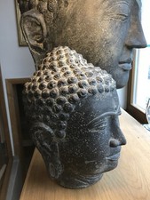Buddha Kopf  Steinfigur Skulptur Stein Bali Garten Deko Schwarz 34cm wetterfest