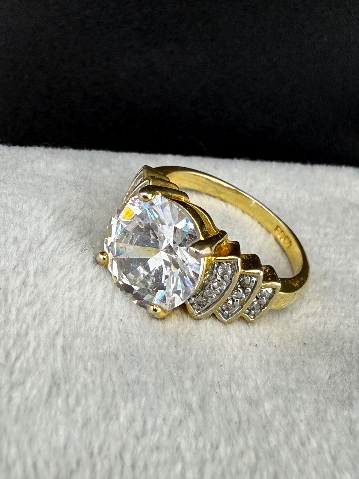 Cocktail Ring Gold Tone Statement Rhinestone Sign… - image 2