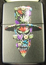 2021 SKULL WEARING MARIJUANA LEAF TOP HAT ZIPPO LIGHTER UNUSED IN ORIGINAL BOX