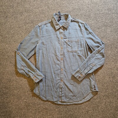 Seven Jeans Top Womens Size Small Blue White Striped Chambray Button Up Casual