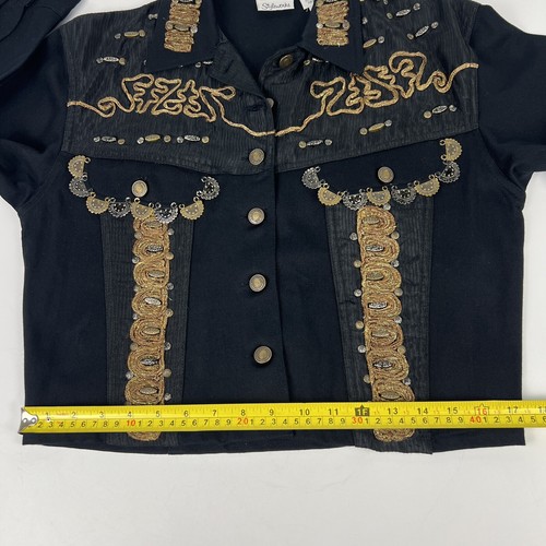 Vtg Style works Black Denim Jacket Women’s S Cropped Metallic Embellished 1980’s - Picture 14 of 16