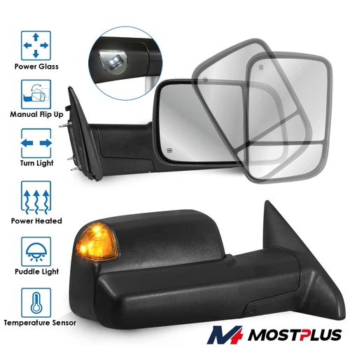 Power Fold & Heated Side View Tow Mirrors w/ Temp Sensor For 2009-2017 Dodge Ram