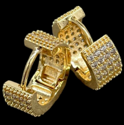 OHRRINGE CREOLEN BREITES QUADRATISCHES BAND GLÄNZEND GOLDFARBEN HERREN DAMEN