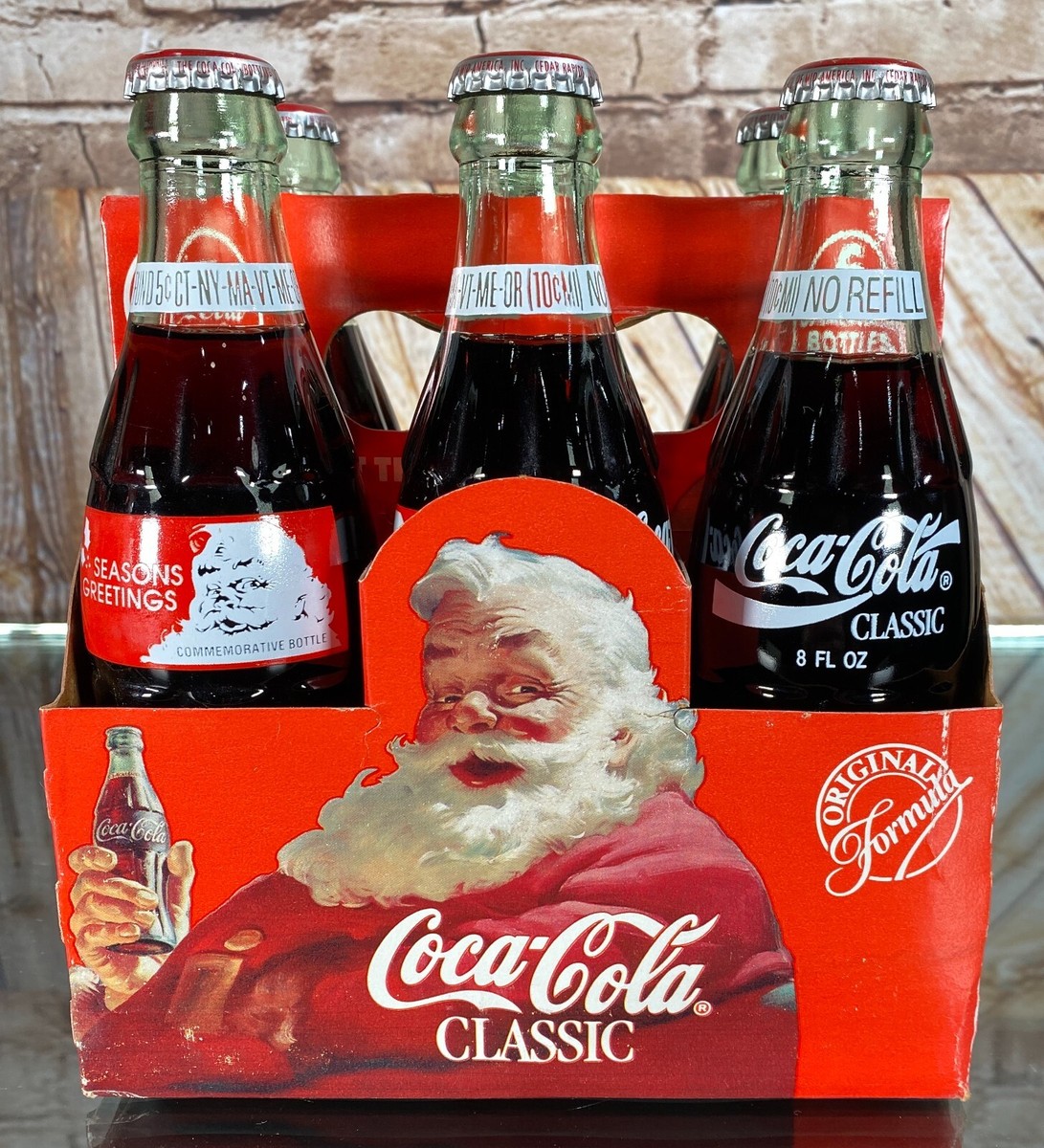 1991 Christmas 6-Pack Coke Bottles Coca-Cola Classic Seasons