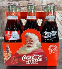 1991 Christmas 6-Pack Coke Bottles Coca-Cola Classic Seasons Greetings Santa