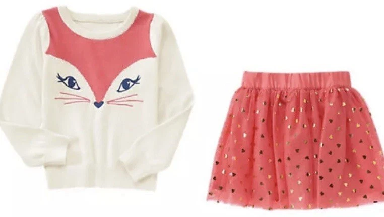 NWT Girls 7 Gymboree “WOODLAND WONDER” Cotton Coral/Ivory FOX Sweater & TUTU Set - Image 2 of 2