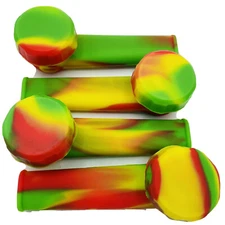 Silicone Smoking Pipe with Metal Bowl & Cap Lid | Red Yellow Green Rasta 10 pack