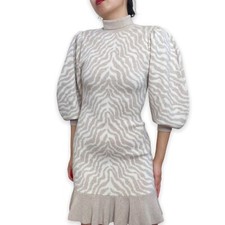 NWT $645 ULLA JOHNSON Joni Zebra Jacquard Knit Sweater Dress in Ivory Size P