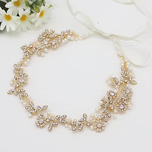 Bridal Headbands Crystal Pearl Hair Vines Bohemian Style Wedding Gold