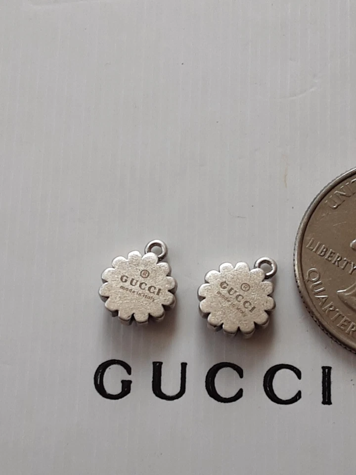 100% Gucci 2 pieces silver vintage zipper pull metal flowers & stamped - Image 3 of 4