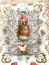 Lovely Victorian Valentine w/Perfect Silver Paper Lace Sweet Die Cut Scraps