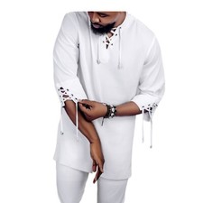 African Men 2 Piece Set Kaftan Shirt Pants Embroidered Danshiki Traditional Suit