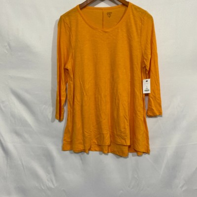 Crown And Ivy Womens Orange Stretch Round Neck Pullover T Shirt Top Size Medium