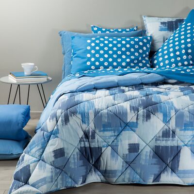 Trapunta Piumone Anallergica Singola - Caldissima, Bicolor Blu E Celeste, Misura Una Piazza