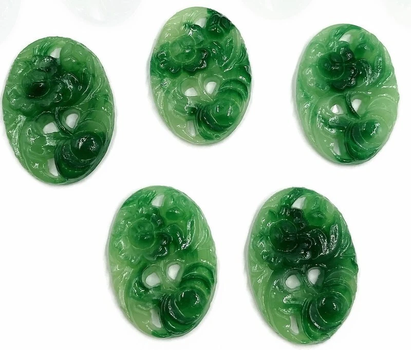 12 florales vintage de resina verde jade de Hong Kong 25x18 mm. Camafeos de cabujón ovalados 228PT Foto 3 de 4