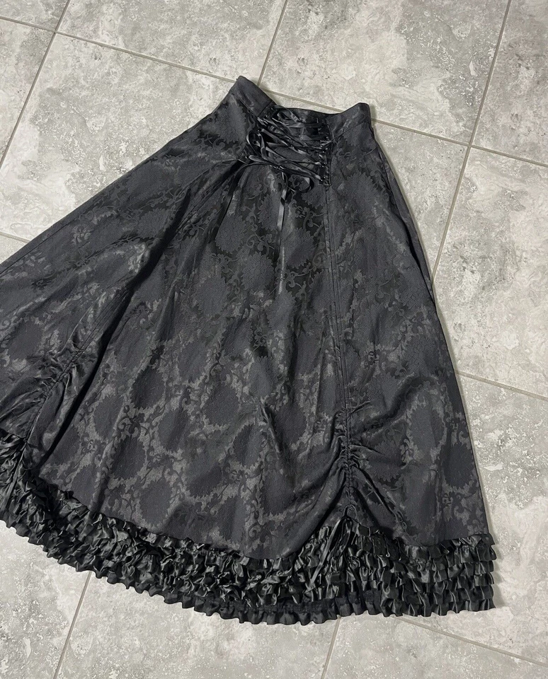 Maxi Falda Volantes Negra Living Dead Souls Jacquard Encaje Floral Corsé Bultle S Foto 2 de 4