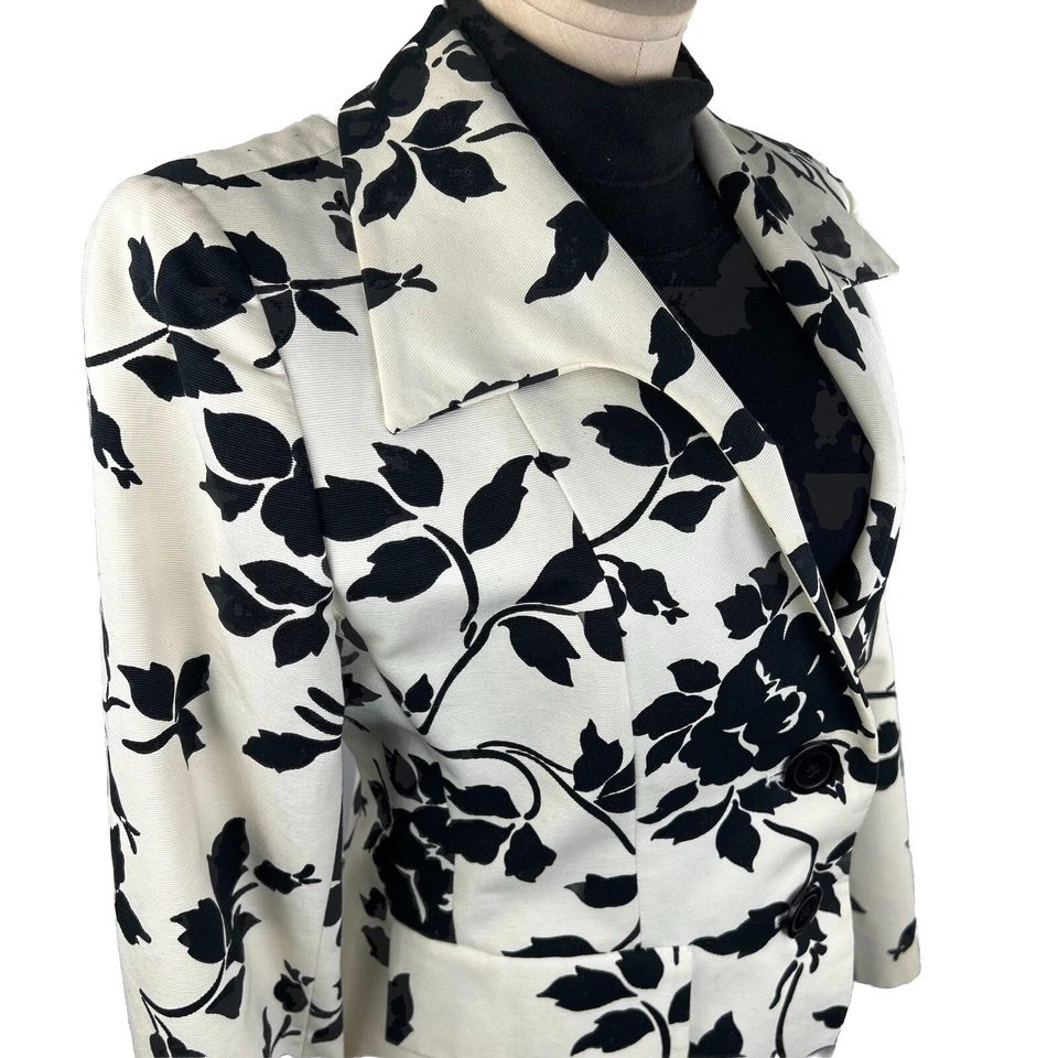 Blazer De Colección Yves Saint Laurent Ysl FRANCIA Mujer 10 Algodón Floral Negro Blanco Foto 3 de 4