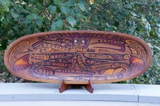 Vintage Latin American 30.5" Wooden Platter Ft. Hand-Painted Indigenous Folk Art