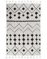 Rechteckiger Teppich Quasten Baumwolle Kurzflor 160X230 Cm Weiß/Schwarz Khemisse