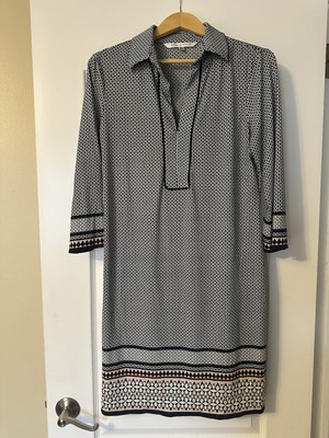 MAX STUDIO Women s Boho Pattern 3/4 Sleeve Collared Shirt Dress Size L