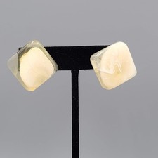 Vintage Swirl Tan Resin Square Clip on Earrings Drop 1.25"