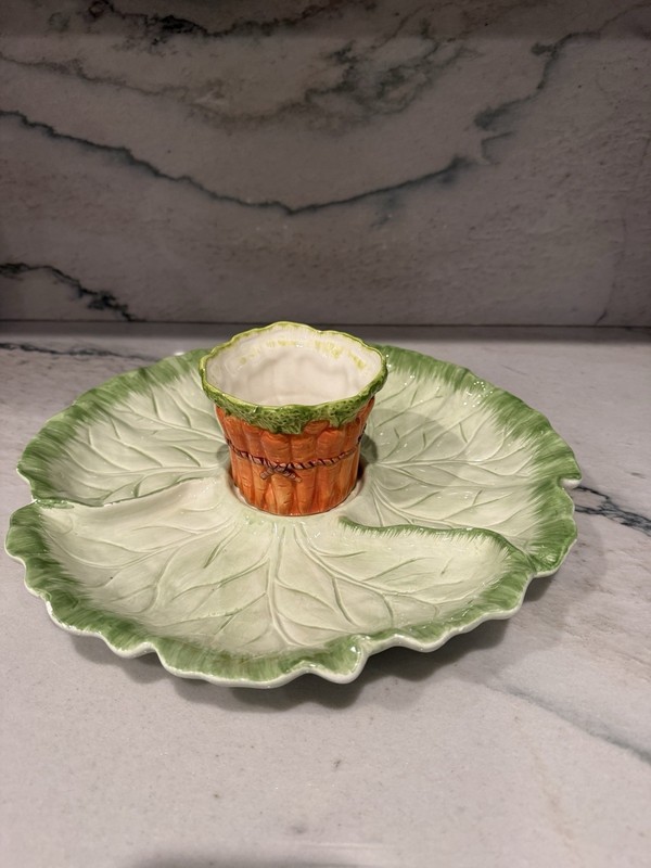 Vintage Fitz & Floyd Leaf/Carrot Crudités Chip & Dip Set 13.5”