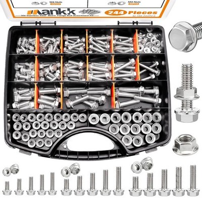 244PCS M5 M6 M8 304 Stainless Steel Flange Bolt Nut Assortment Kit Set