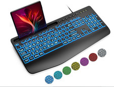 SABLUTE Large Print Backlit Computer Keyboards, Wired Lighted USB Keyboards with