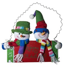 Happy Holidays Christmas Hanging Sign Plaque Wood Wooden Snowman Snowmen Red