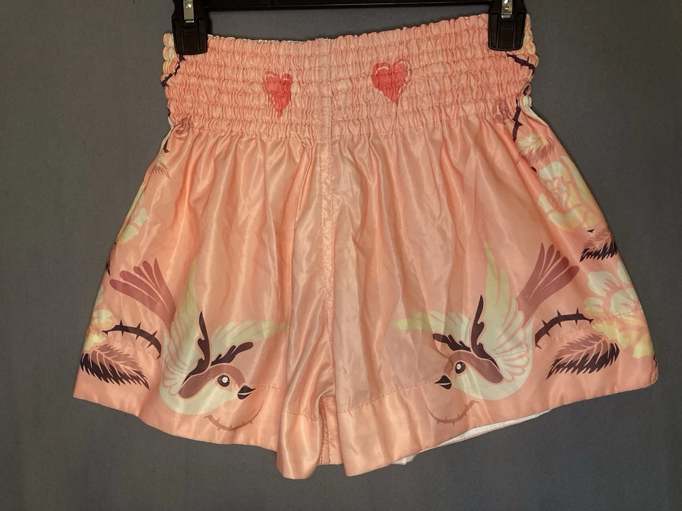 Tuff Sport Womens Floral Bird Pink Muay Roses Thai Shorts Size Small - Image 3 of 4