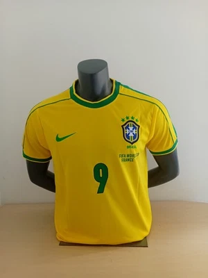 Maillot Brésil 1998 – Ronaldo #9 – Domicile Jaune – Taille M - Photo 1/4