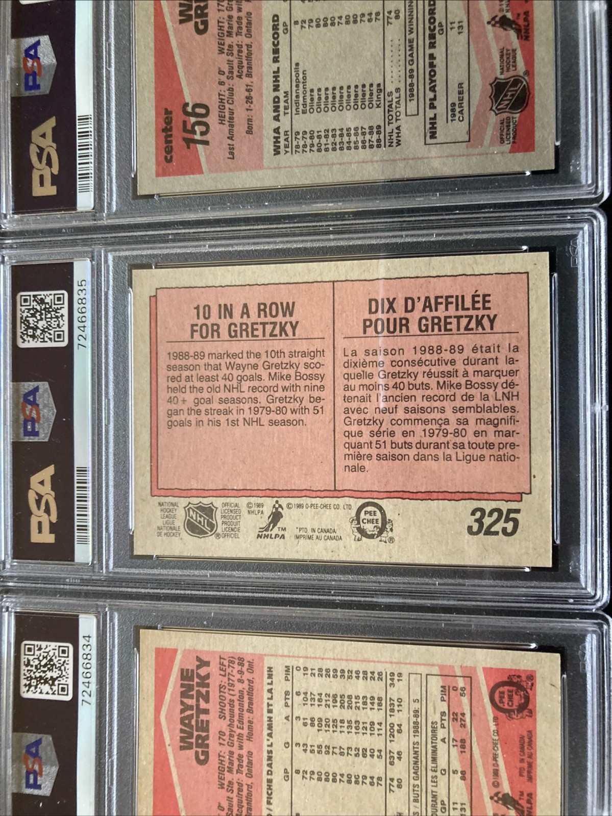 3-1989 O-PEE-CHE 2-#156/1-#325 LA KINGS GRETZKY HOF 3-PSA 9 ALL IN SEQUENCE NICE view 6
