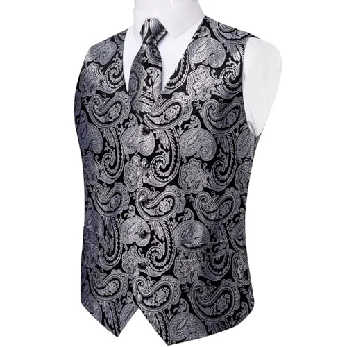 Mens Vest and Tie Set Formal Paisley X-Large Black and Silver Paisley - Image 2 of 4
