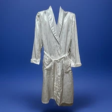 VTG Kathryn Satin Floral Robe Medium White Pink Blue Tulips Silky Lounge Kimono