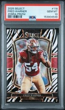 2025 Select #118 Fred Warner Premier Level ZEBRA PRIZM SSP Graded PSA 10 GEM MT
