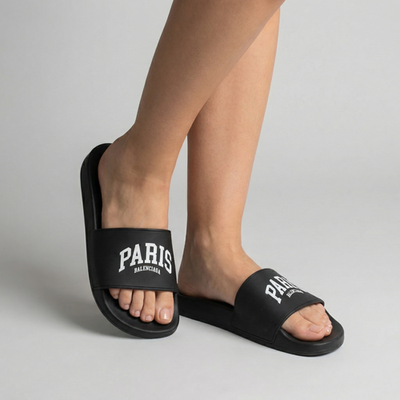 Balenciaga Black PARIS Logo Slide Sandals Balenciaga Rubber Paris Logo Womens Slide Sandals 35 Black  main image 4