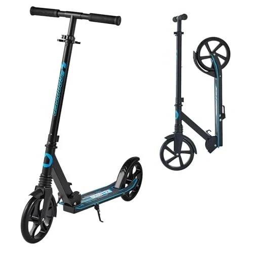 VEVOR Adjustable Folding Kick Scooter with Light-Up Wheels, Blue/Black