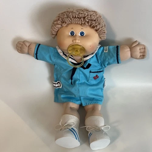 1985 Cabbage Patch Kids 16” Boy Doll, Curls, Blue Eyes, Pacifier, CPK Outfit