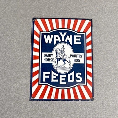 #ad VINTAGE 12” WAYNE FEEDS HORSE COW PORCELAIN SIGN CAR GAS TRUCK MOTORCYCLE OIL $129.99
