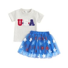 4th Fourth of July Toddler Baby Girl Outfits Ameircan Flag 4-5T Usa Stars Blue