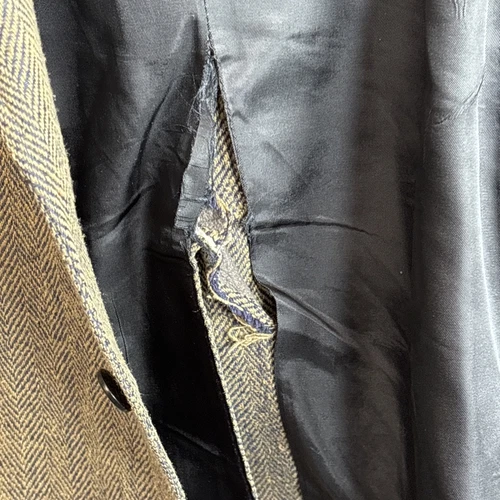 Lands End Vintage Tweed Jacket 44R Brown Herringbone Blazer 100% Silk Sport Coat - Picture 10 of 22