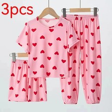 3PCS Girl Summer Love Short-sleeved Pants Shorts Girl Comfortable Pajama Suit