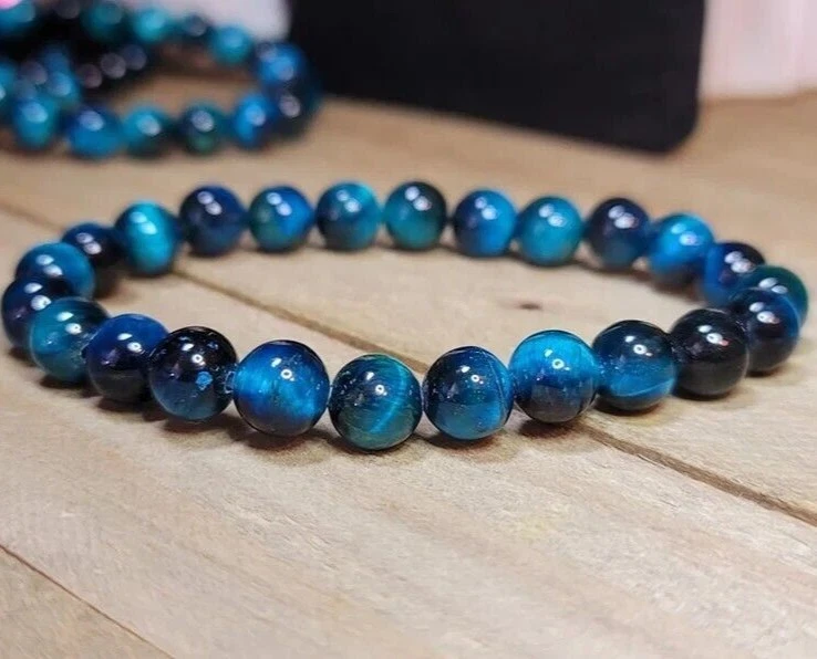 Natural 8MM Blue Tiger's Eye Bead Healing Reiki Balance Men Women Bracelet Gifts - Image 2 of 3