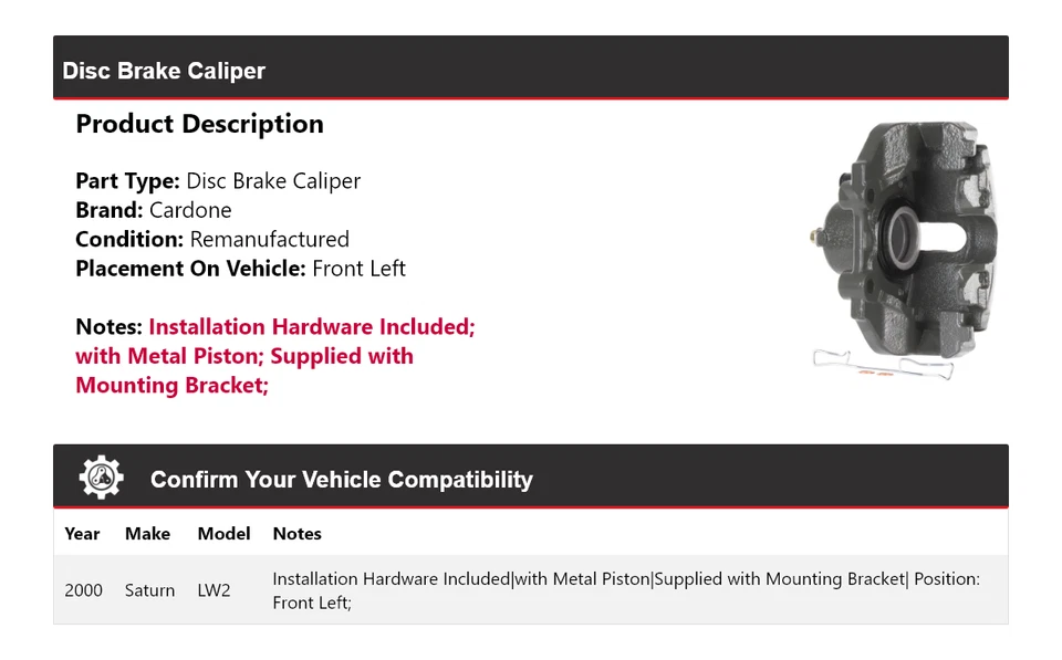 Суппорт дискового тормоза передний левый кардон для 2000 Saturn LW2 - Изображение 2 из 4